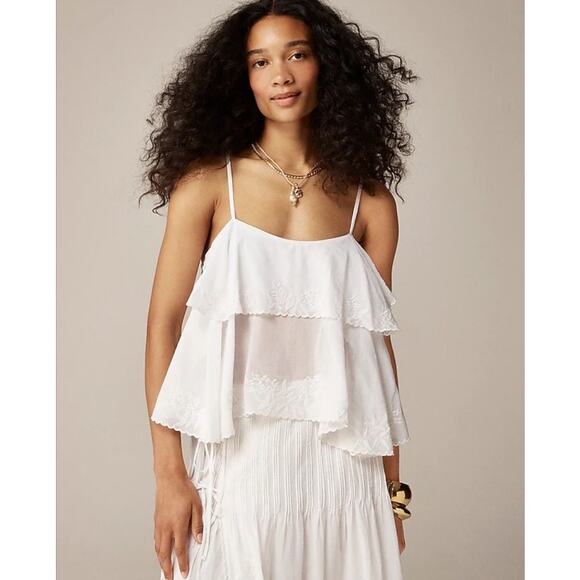 J Crew Tiered Tank Top With Embroidery In Cotton Voile US Women's XXS New - Picture 1 of 8